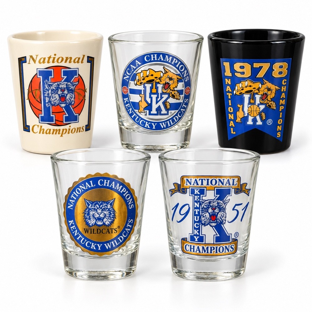 Kentucky Wildcats National Champions Shot Glass Set of 5 Hunter NCAA Barware